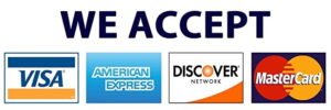 We accept Visa, American Express, Discover, MasterCard.