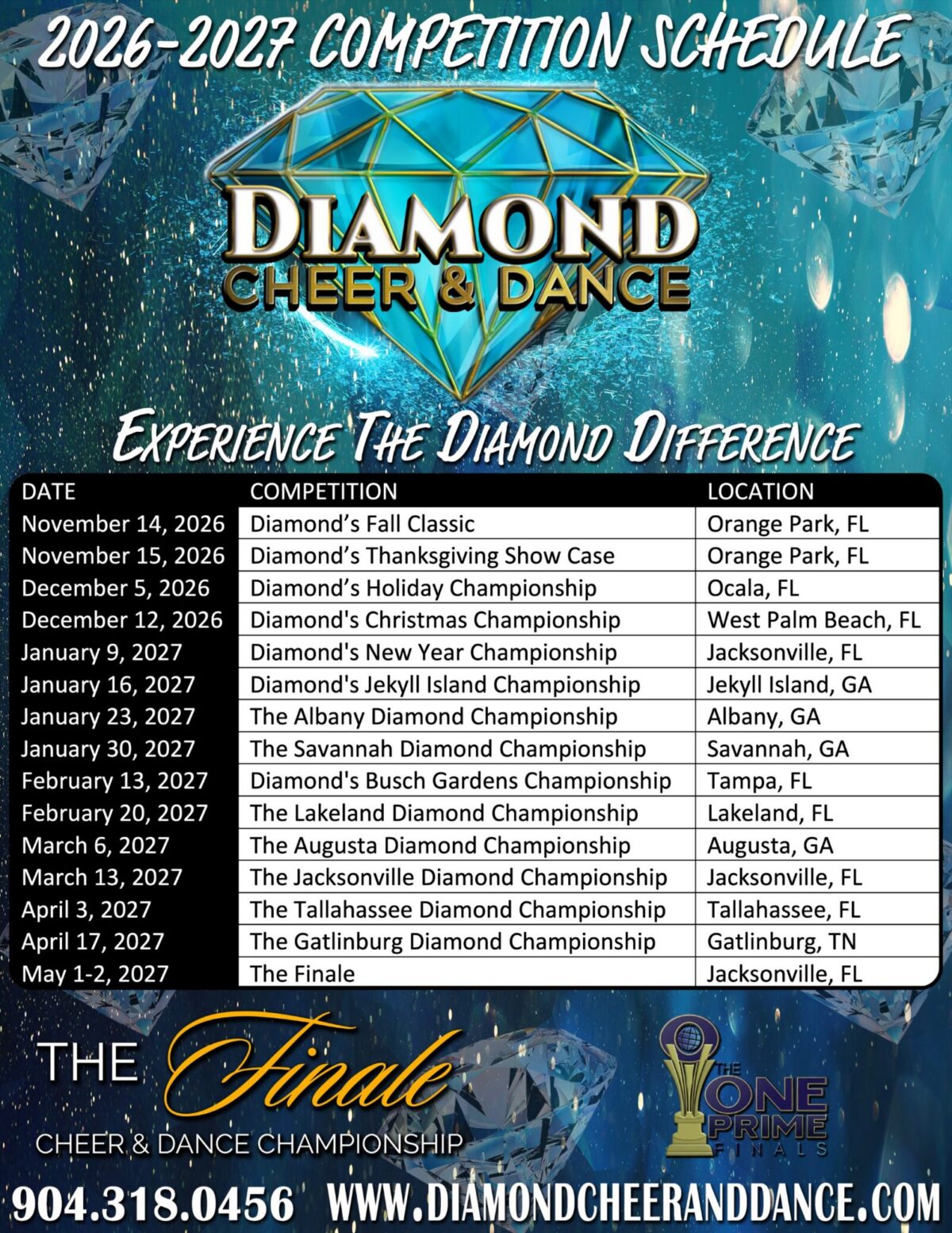 Diamond Cheer & Dance competition schedule poster